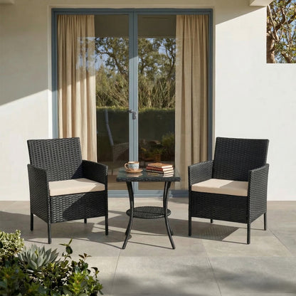 3-Piece PE Rattan Wicker Garden Furniture Bistro Set