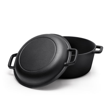 2-in-1 5L Cast Iron Dutch Oven with Reversible Lid