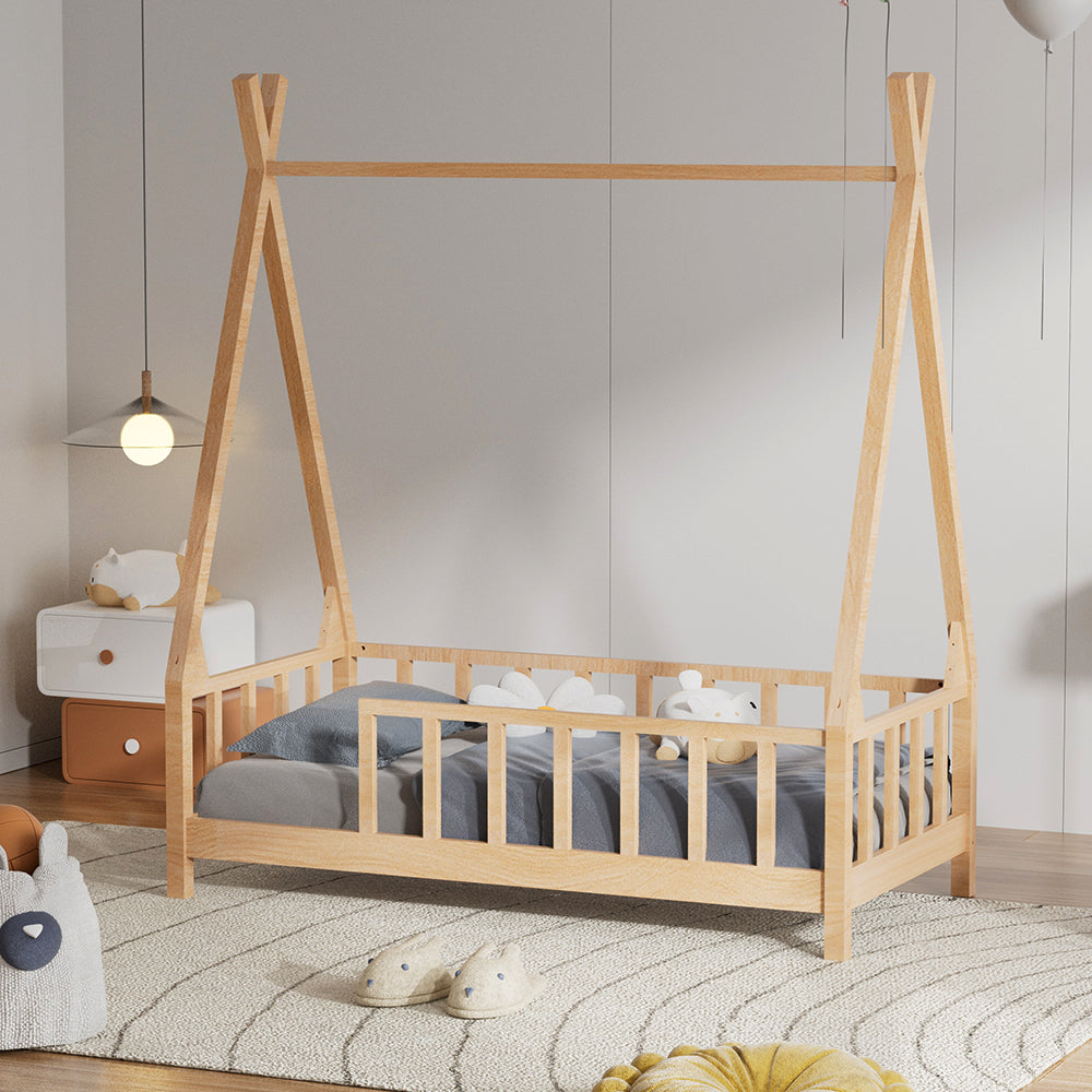 Kid’s Premium Wood House Bed Frame with Fence