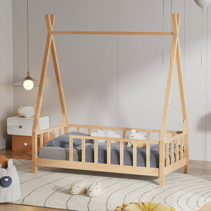 Kid’s Premium Wood House Bed Frame with Fence