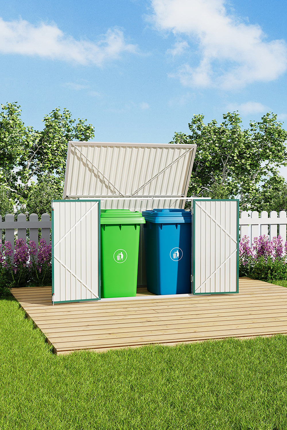 176CM Wide Metal Lockable Garden Wheelie Bin Storage Shed