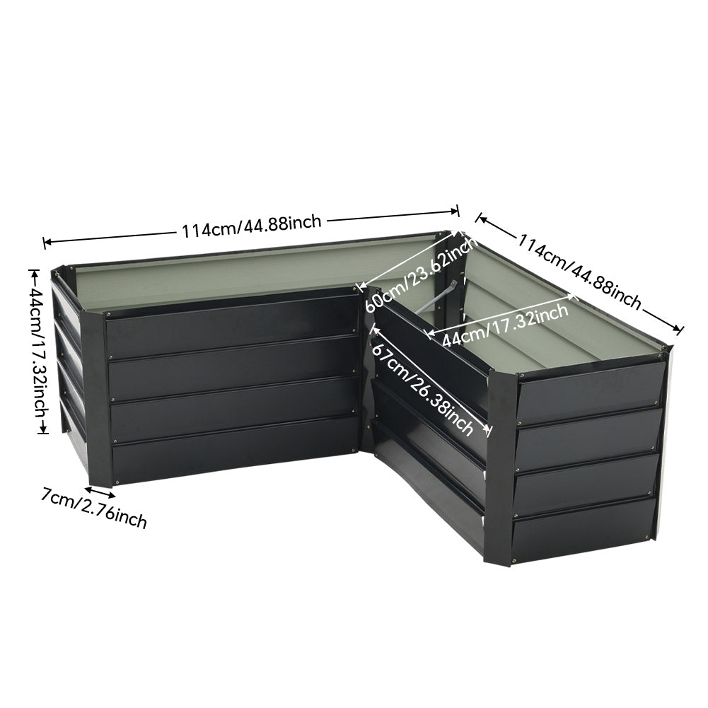 Outdoor Metal L-Shaped Raised Garden Bed