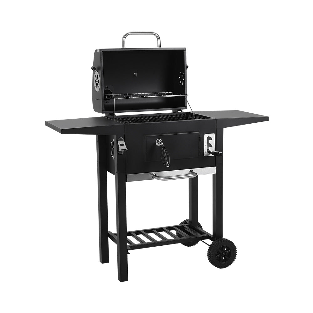 Black Outdoor Charcoal Grill with Smoke Stack