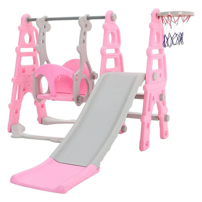 Blue/Pink Kids Toddler Swing and Slide Set with Basketball Hoop