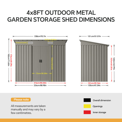 4x8FT Metal Garden Storage Shed