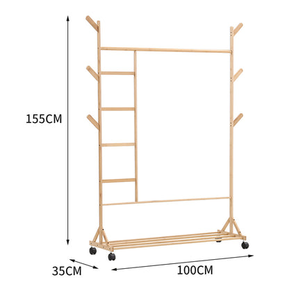 Bamboo Clothes Rack with Bottom Shelf Shoe Clothing Organizer