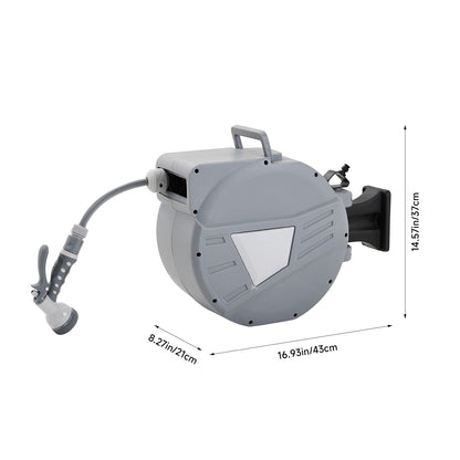 Wall Mounted Retractable Garden Hose Reel with Spray Nozzle