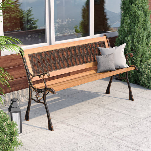 125CM Wide Metal Outdoor Bench with Patterned Backrest