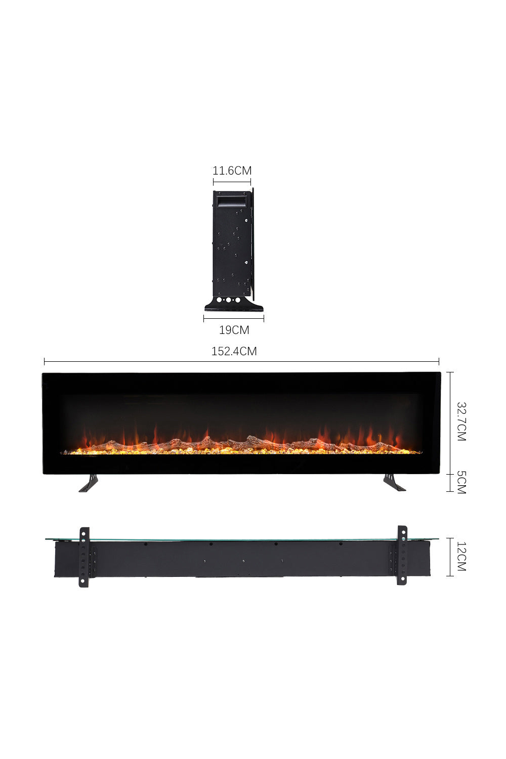 40/50/60 Inch Wall Mount Electric Multicolored Fire Fireplace