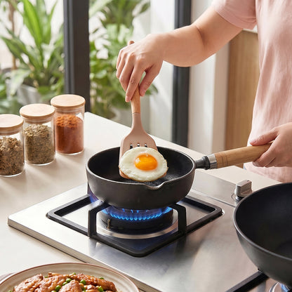 Frying Pan with Wooden Handle