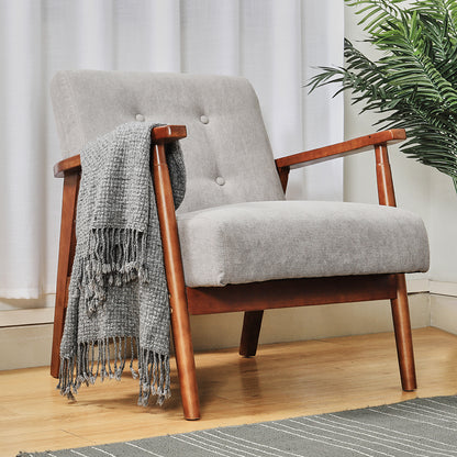 Solid Wooden Frame Upholstered Tufted Armchair