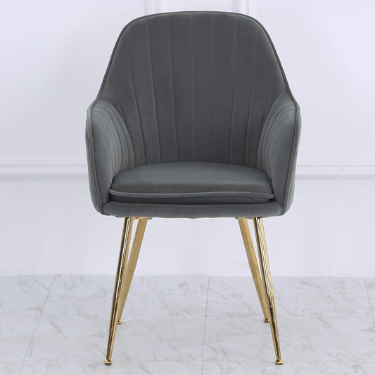 Dark Grey/ Green 2Pcs Modern Velvet Upholstered Dining Chairs with Polished Gold Legs