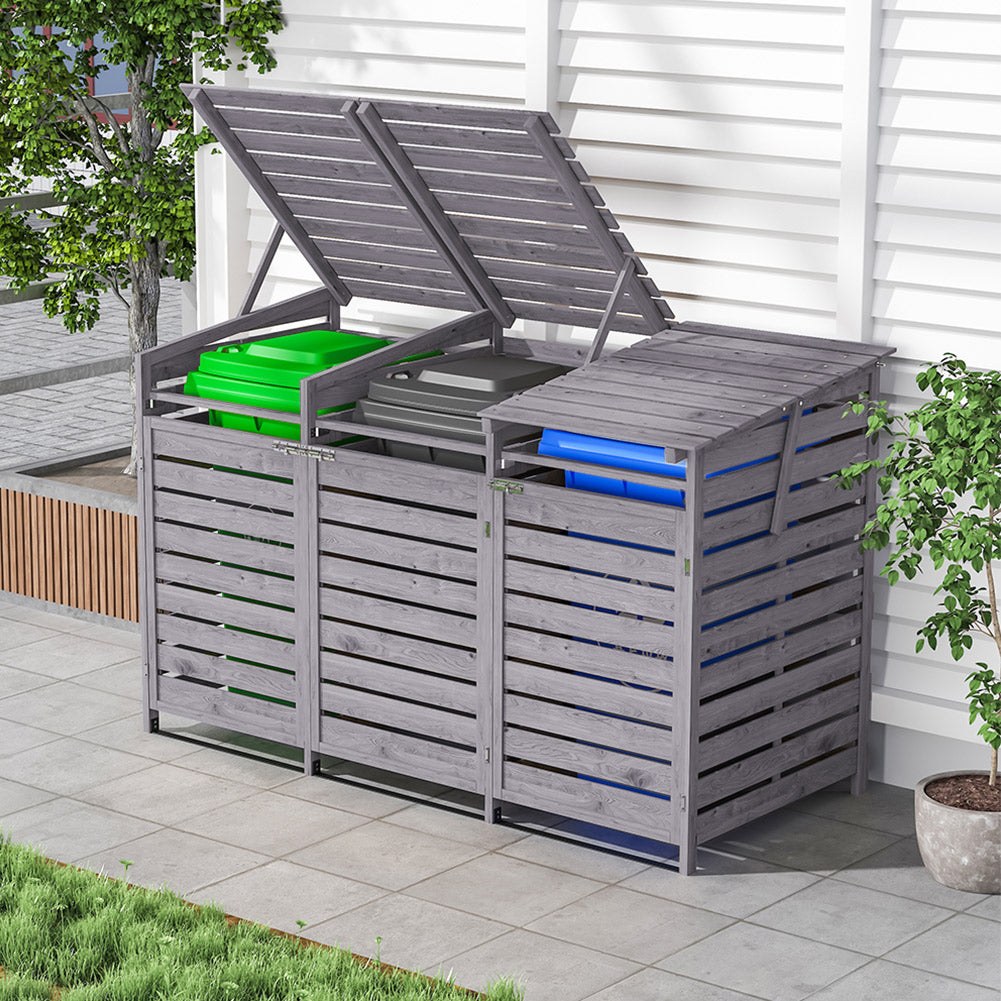Outdoor Spruce Wood Trash Can Storage Shed