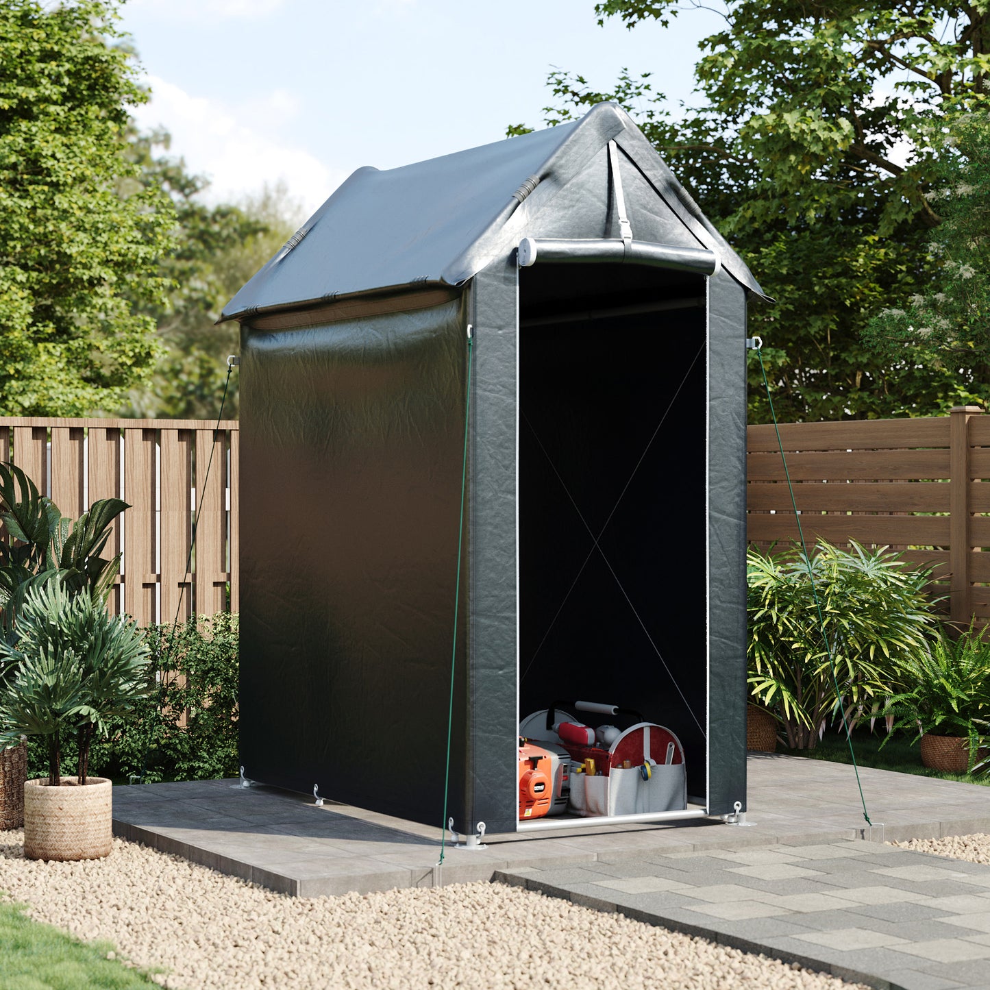 Dark Grey Outdoor Storage Shelter with Waterproof PE Cover