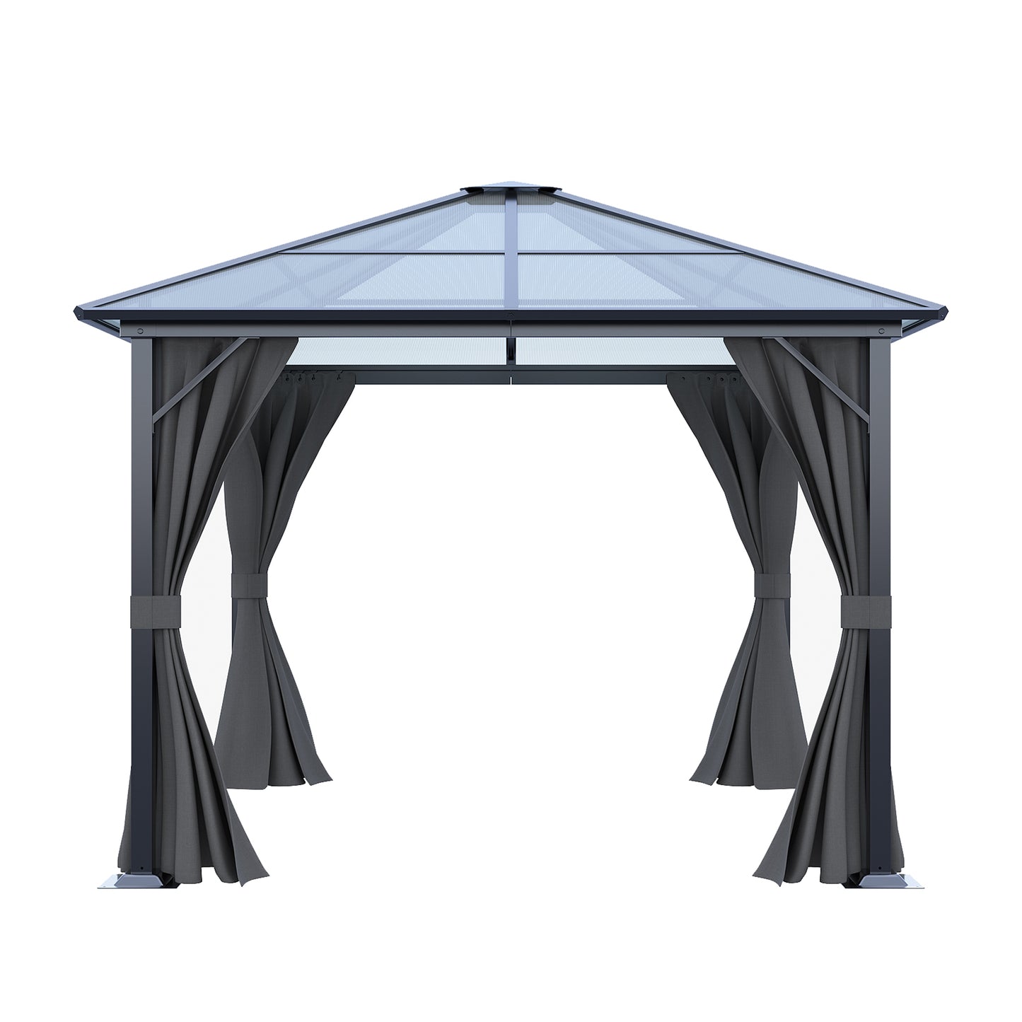10 x 10FT Metal Frame Hardtop Patio Gazebo with Curtains