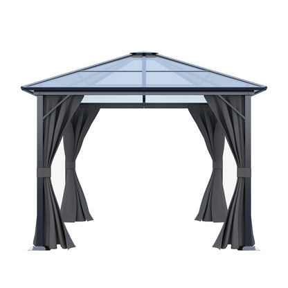 10 x 10FT Metal Frame Hardtop Patio Gazebo with Curtains