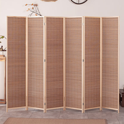 Brown Bamboo Woven 6-Panel Folding Room Divider