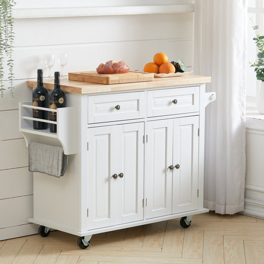 Modern Rolling Wooden Kitchen Island Cart with Storage Cabinet