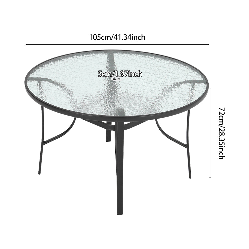 2/4 Pcs Black Outdoor Dining Set with Glass Top