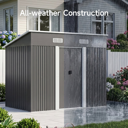 Metal Garden Storage Shed with Skillion Roof Top and Metal Base