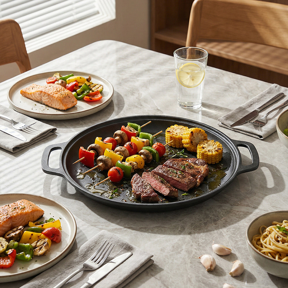 Pre-Seasoned Round Dual-Handle Cast Iron Grill Pan