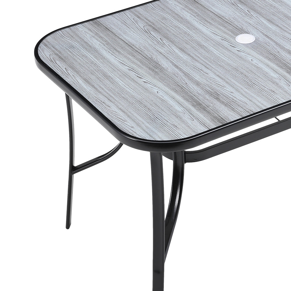 Garden Tempered Glass Wood Grain Coffee Table With Parasol Hole