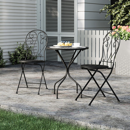 3 Piece Black Aluminium Garden Bistro Set with Mosaic Table Top