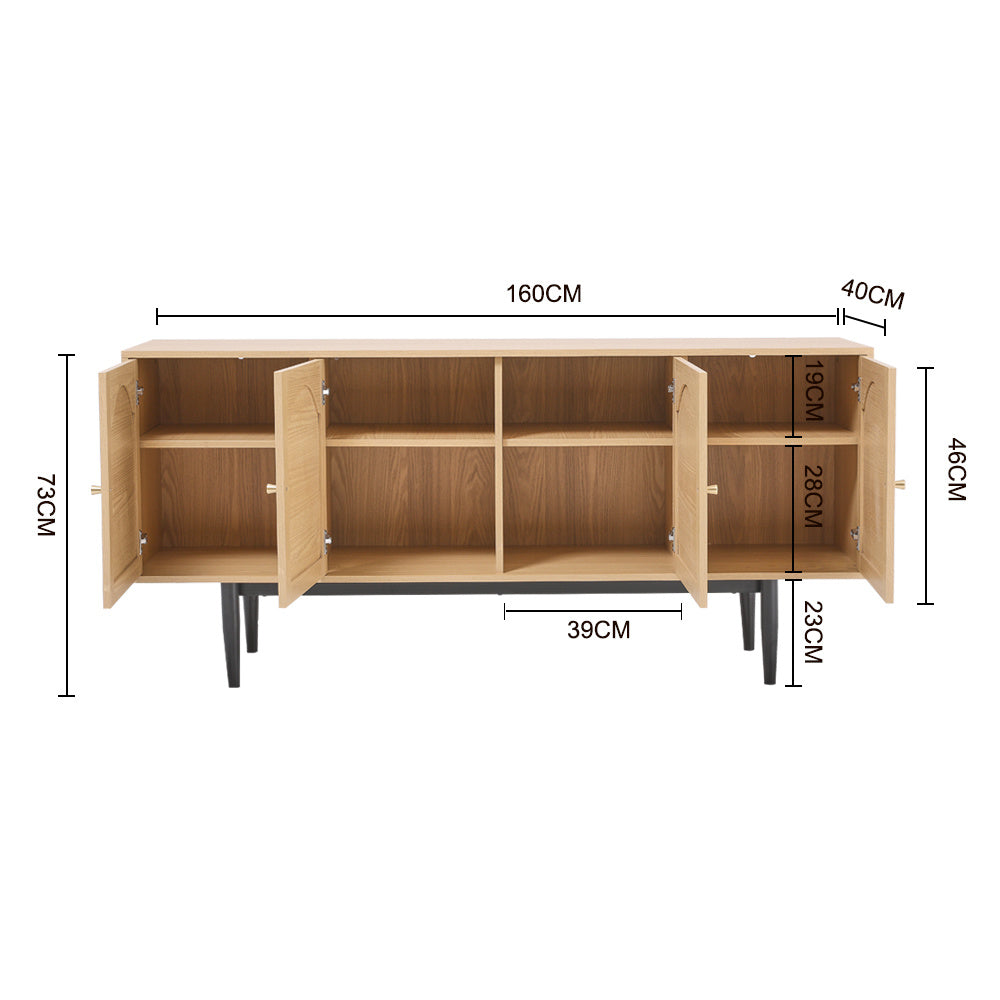 Modern Wood Woven 4-Door Accent Cabinet