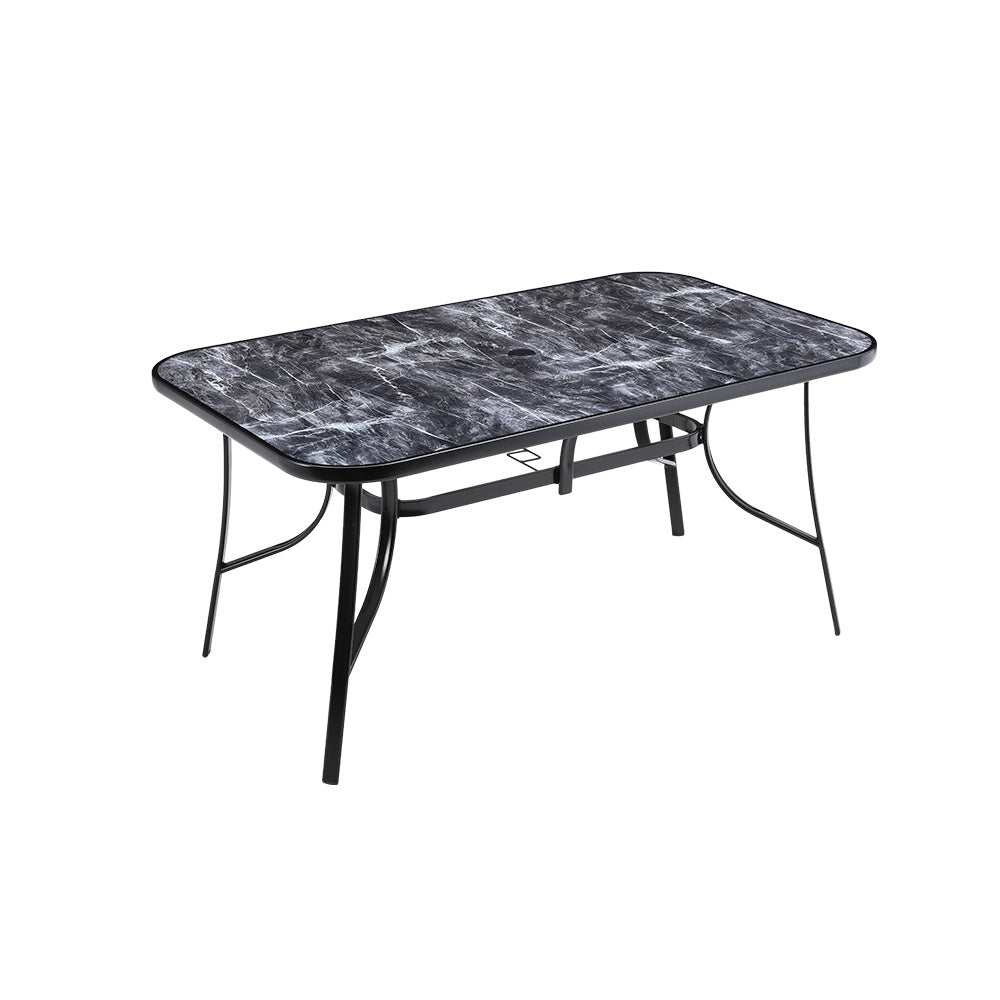 Black Rectangular Garden Tempered Glass Marble Coffee Table