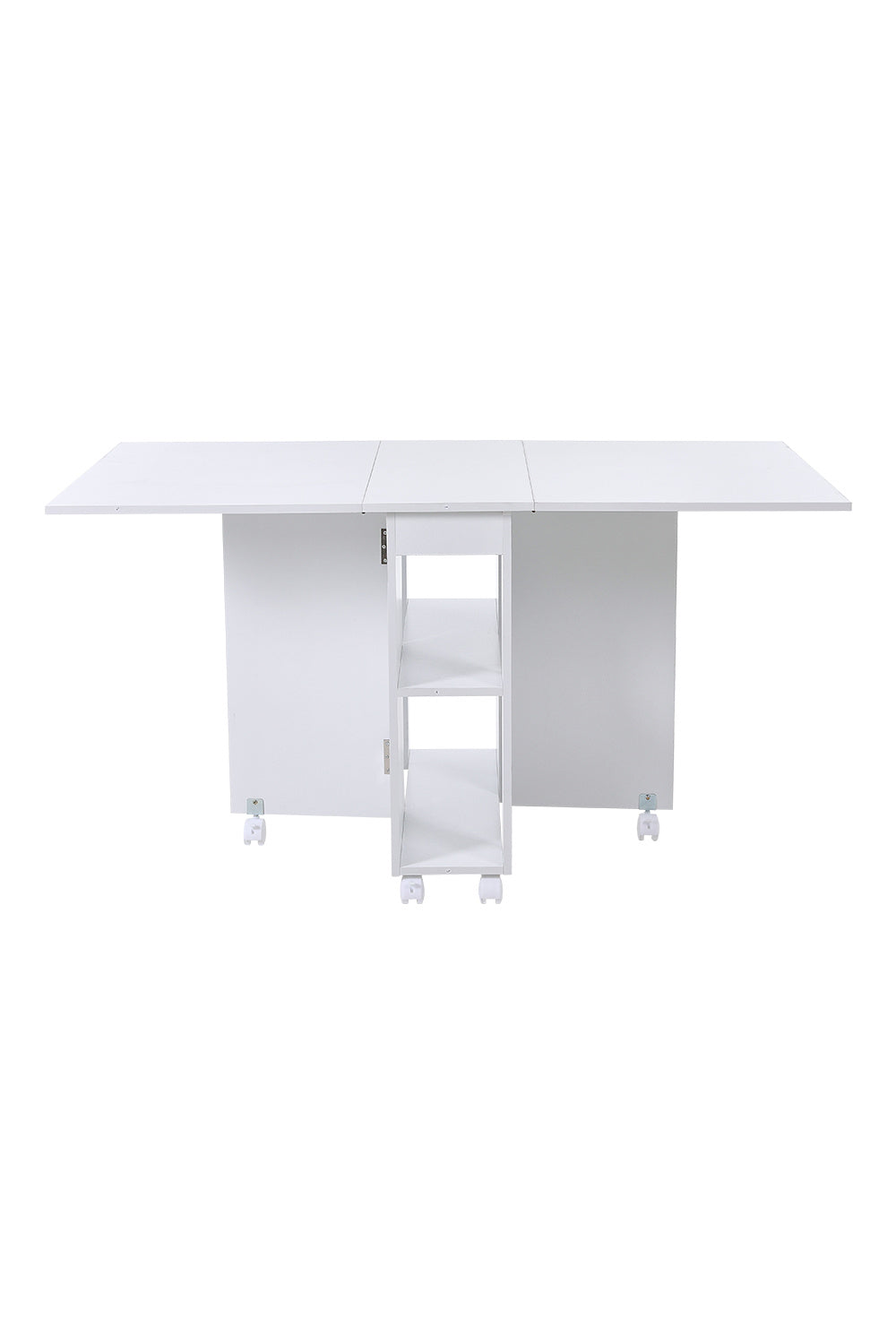 Versatile Expandable Dining Table Set, Drop-Leaf Table with Storage Shelves and Wheels