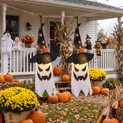 2Pcs Halloween Decorations Ghost Witch Hats with LED Lights