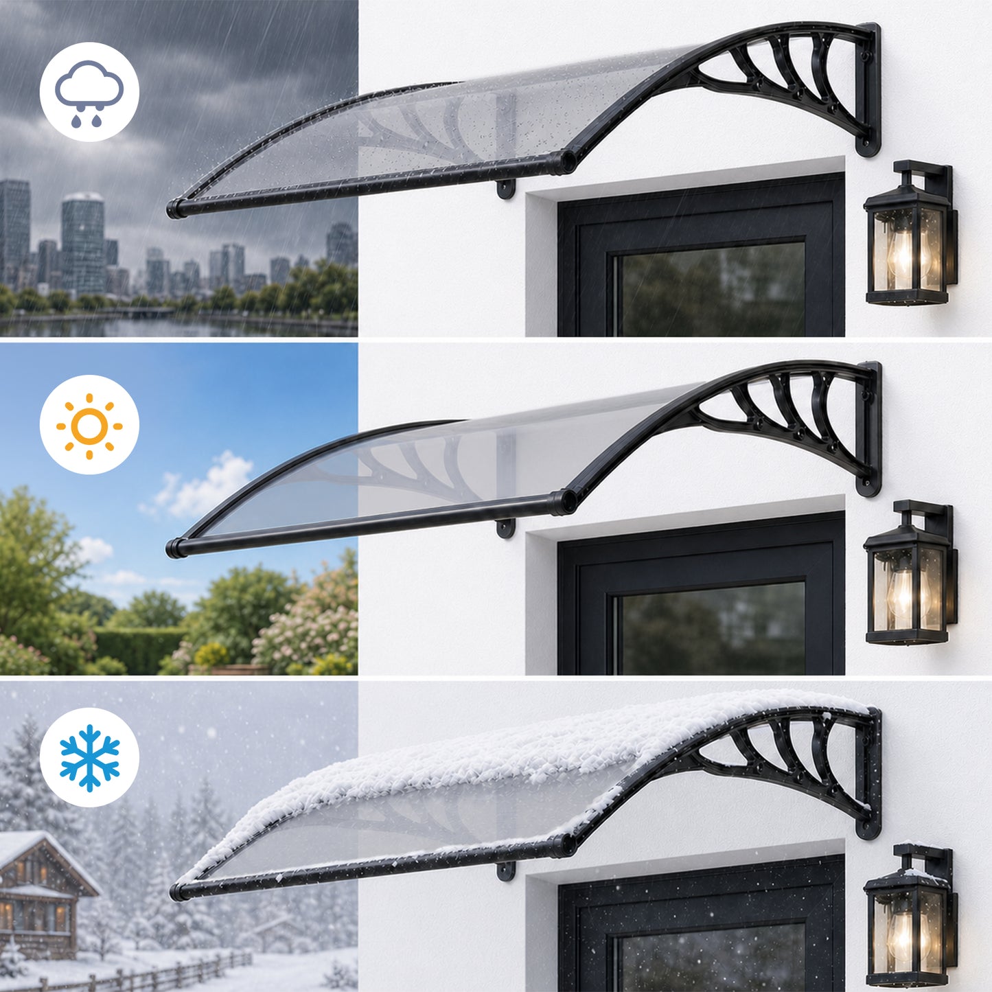 Black Outdoor Door Canopy Window Awning with Drainage Channel