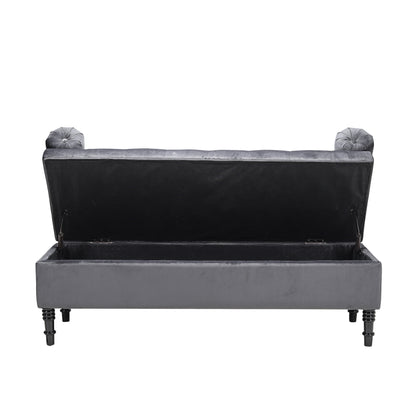 Grey/Beige Flip Top Storage Bench with Side Arms