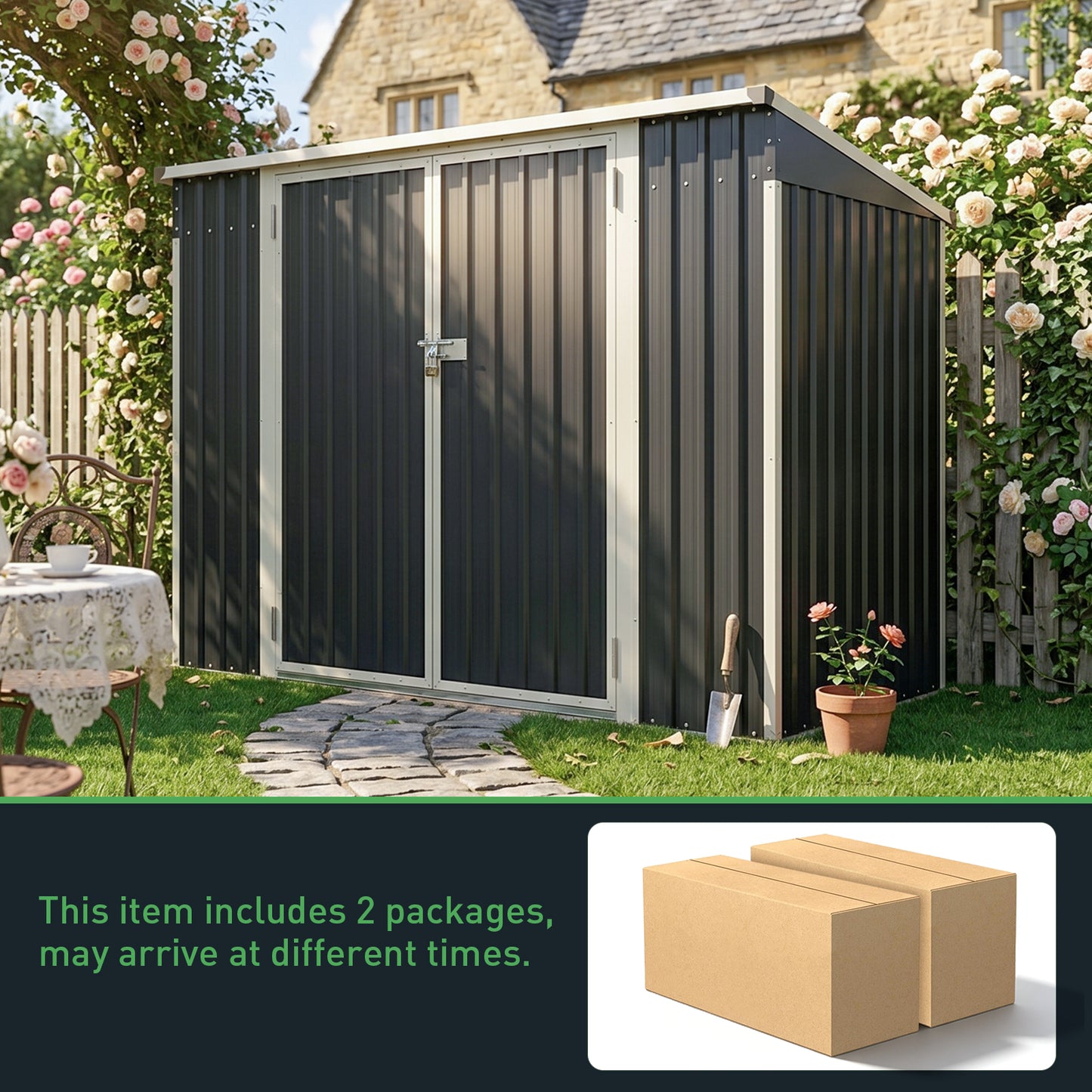 8x4 FT Metal Pent Roof Garden Tool Storage Shed