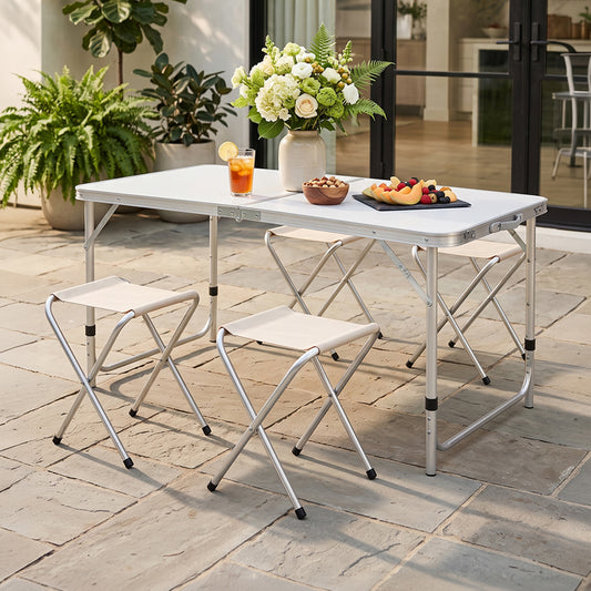 Folding Picnic Table with 4 Stools Portable Lightweight Aluminum Table Stools Set