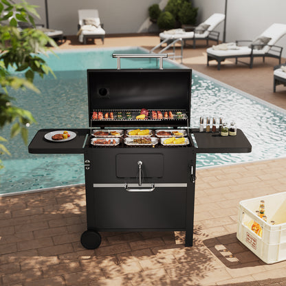 Outdoor Carbon Steel Grill with Smoke Stack