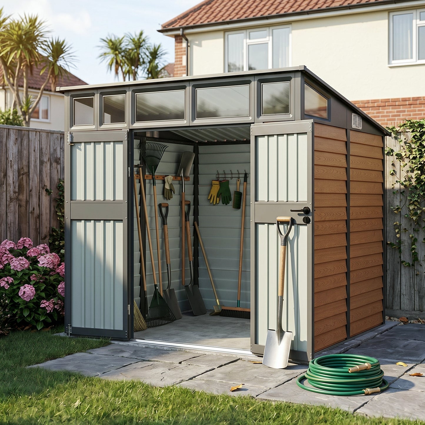 8x7 FT Large Metal Garden Tool Storage Shed