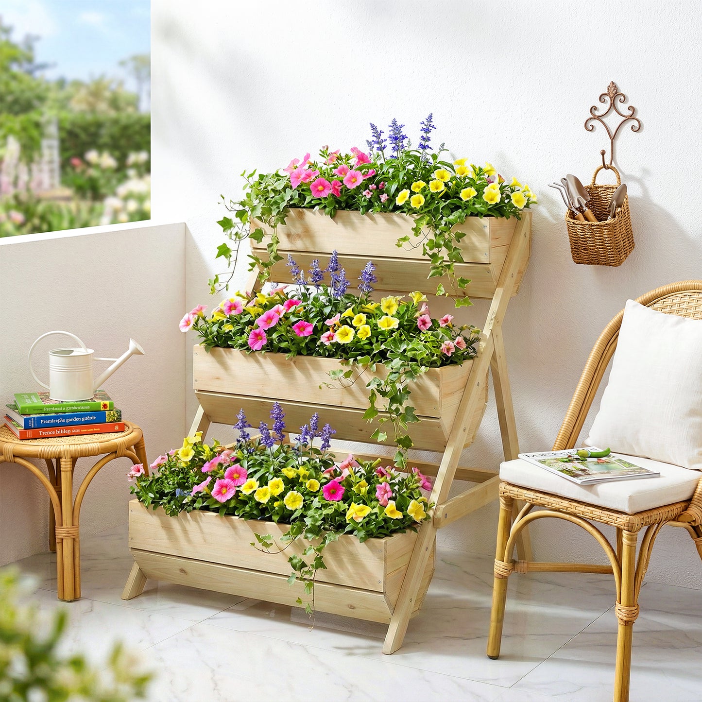 3-Tier Wooden Planter Box with Drainage Holes