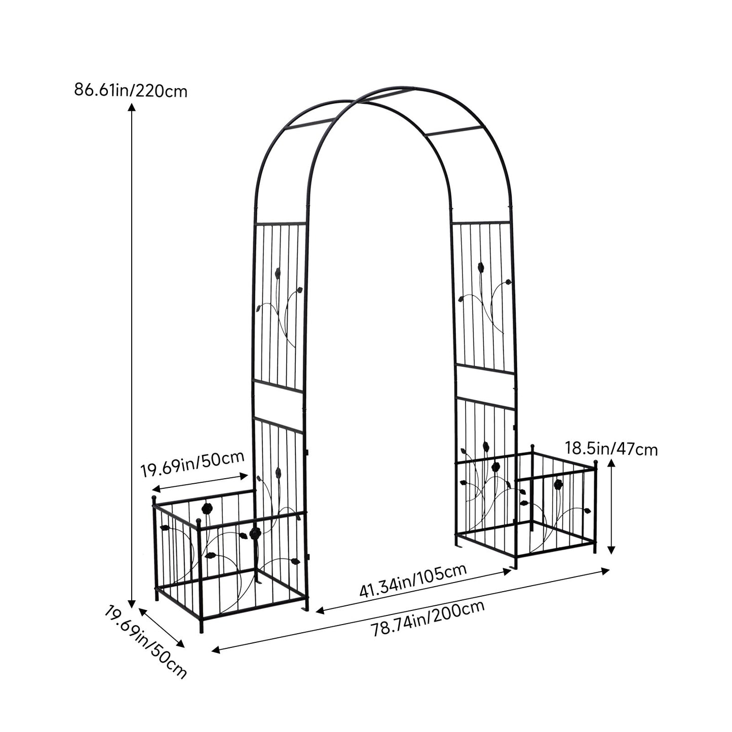 200cm Garden Arch with Planter Boxes