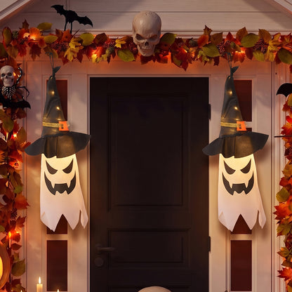 2Pcs Halloween Decorations Ghost Witch Hats with LED Lights
