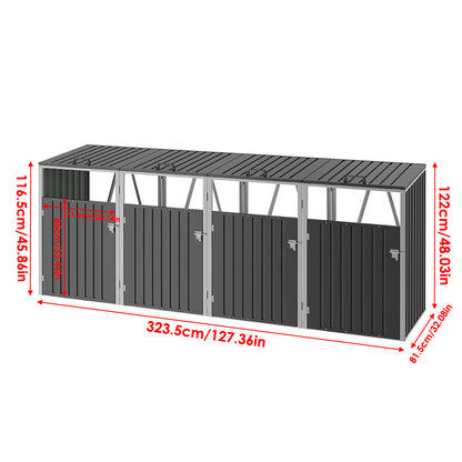 Black Metal Outdoor Garbage Bin Shed For 4 Trash Bin
