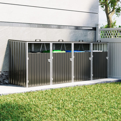Black Metal Outdoor Garbage Bin Shed For 4 Trash Bin