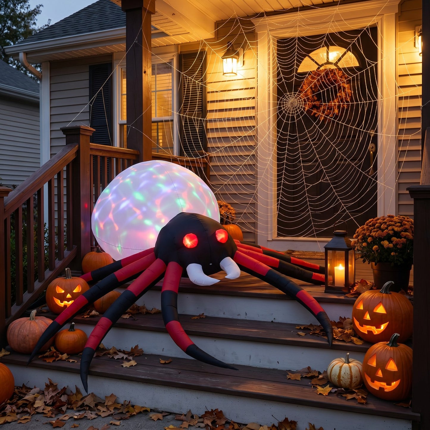 7 FT Halloween Inflatable Giant Spider with Built-in LED Lights