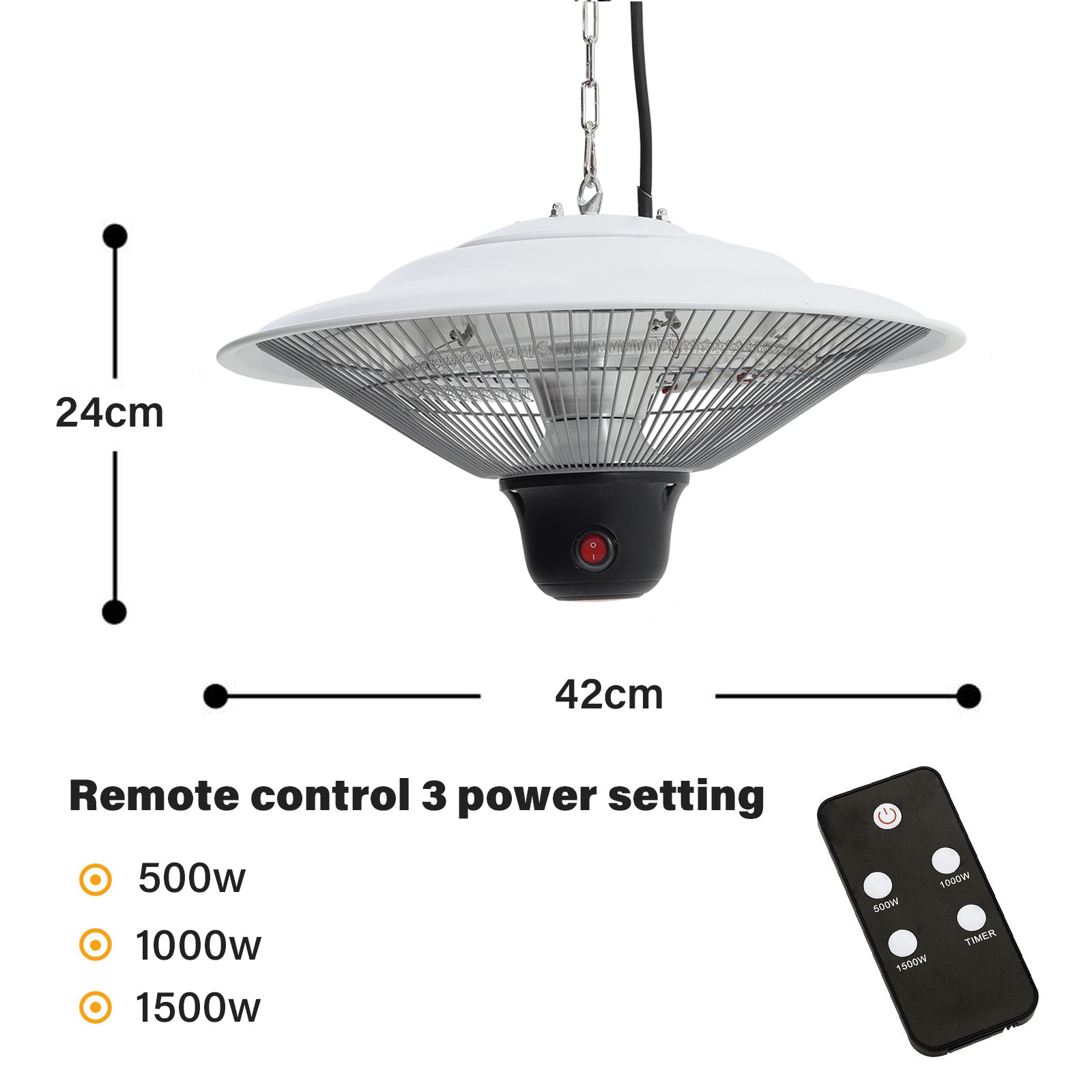 Electric Outdoor Hanging Heater with 3 Adjustable Modes