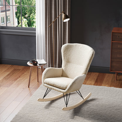 Contemporary Faux Wool Rocking Beige Chair with Removable Cushion