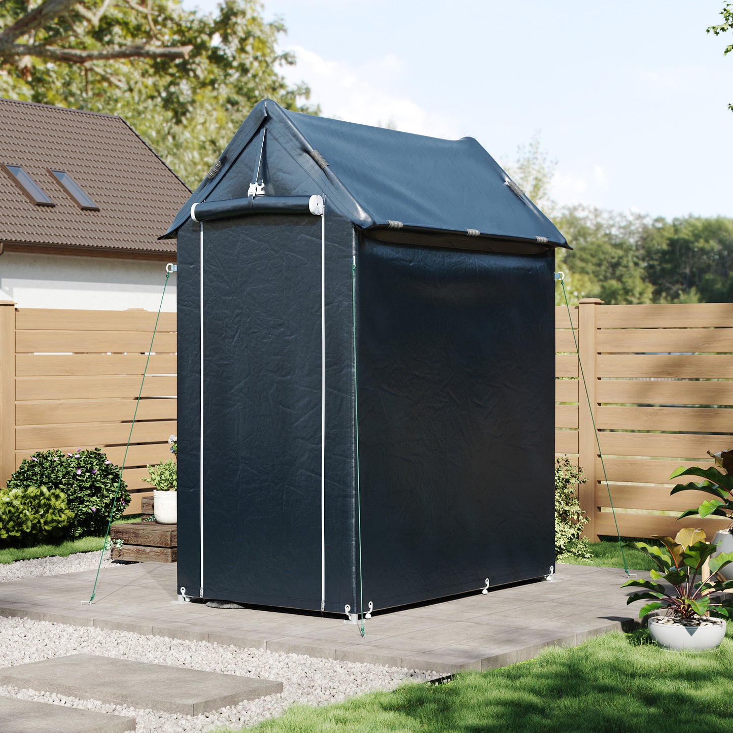 Dark Grey Outdoor Storage Shelter with Waterproof PE Cover