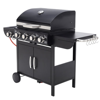 Garden Gas Grill BBQ with 5 Burners and Wheels