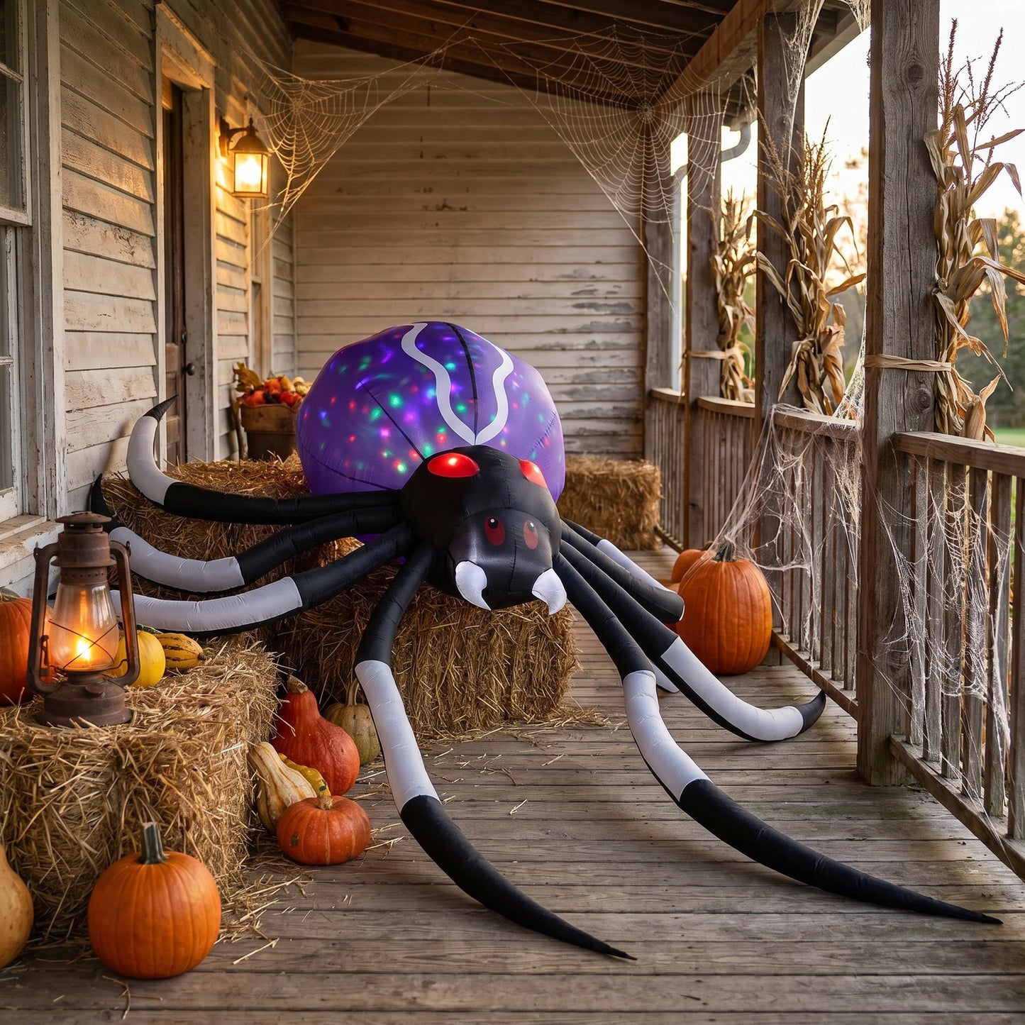 11 FT Halloween Inflatable Giant Spider with Built-in LED Lights