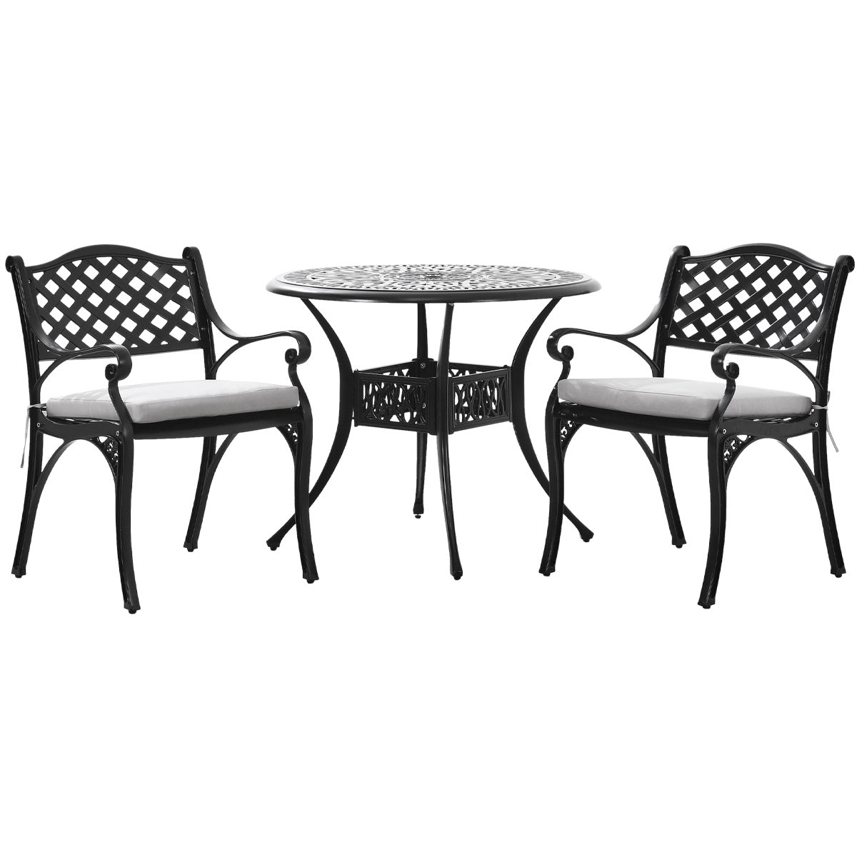 Black/ White Retro Set of 2 Cast Aluminum Garden Chairs