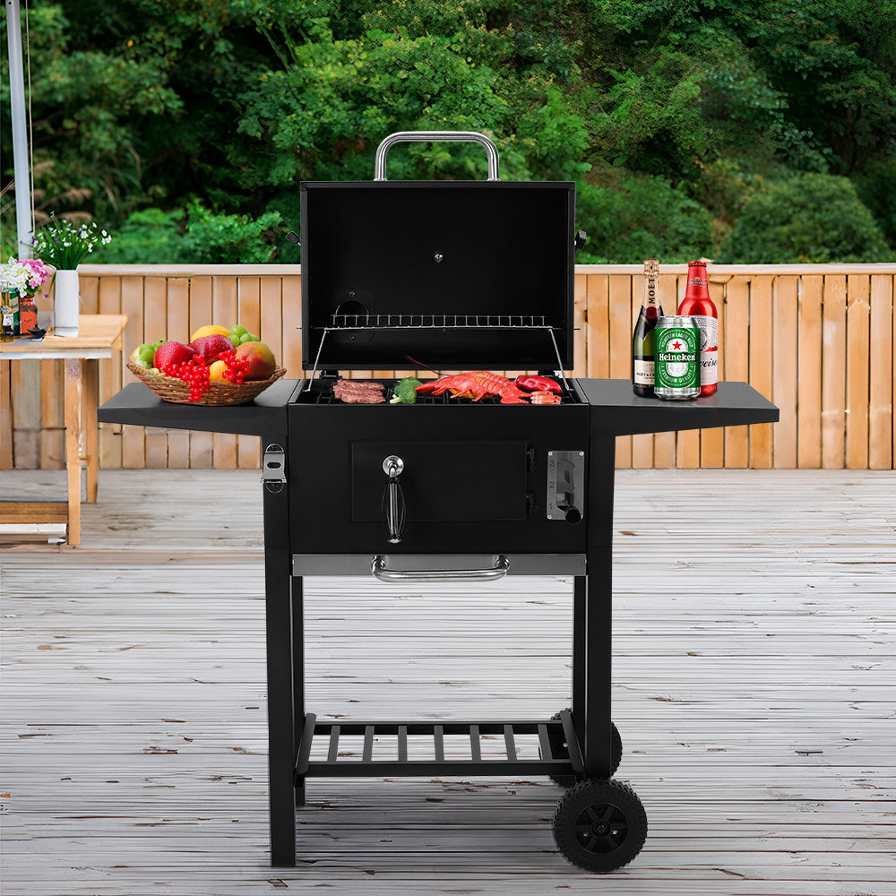 Black Outdoor Charcoal Grill with Smoke Stack